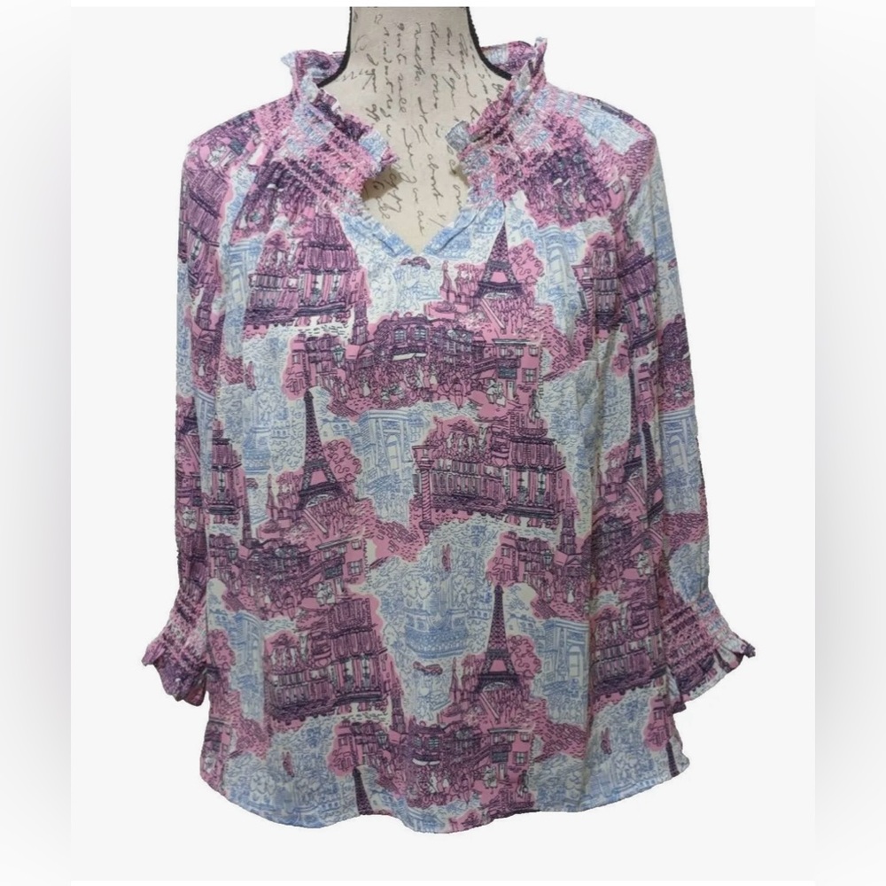 Talbots Eiffel Tower Parisian Blouse.  Size 1X